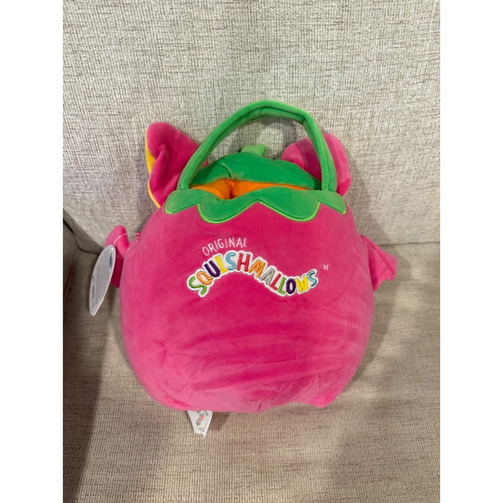 Squishmallows Gwendolyn Neon Strawberry Bat Halloween Treat Pail Candy plush - Picture 2 of 6